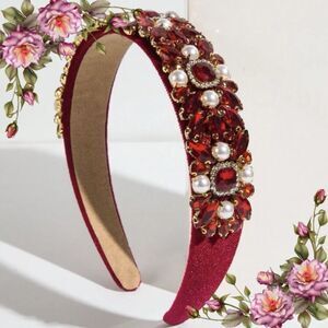Glittering Bejeweled Hairband With Wide Edge Pearl Headband‎
